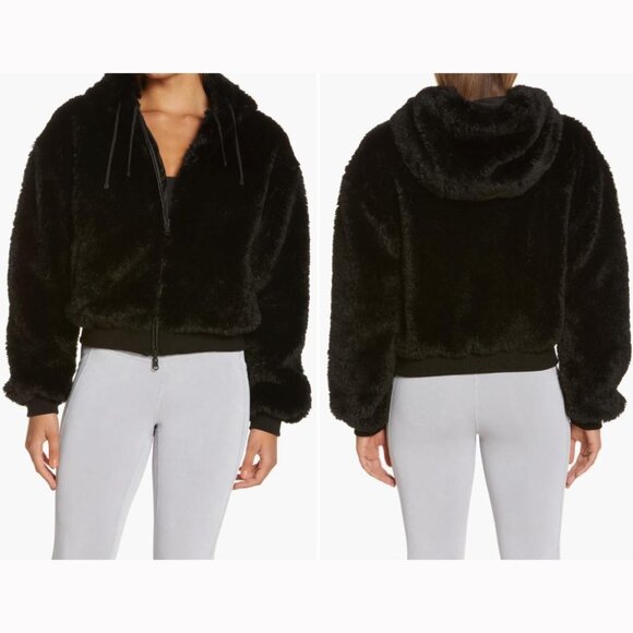 blanc noir Jackets & Blazers - Blanc Noir Luxe Reversible Faux Shearling Hooded Black Jacket